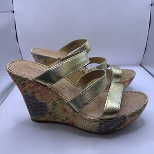 Born sandals Rope Gold wedges leather upper floral size 8 E8